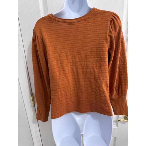 ANA A New Approach Rust Textured Fabric Crew Neck Long Sleeve Top Medium - Picture 6 of 9